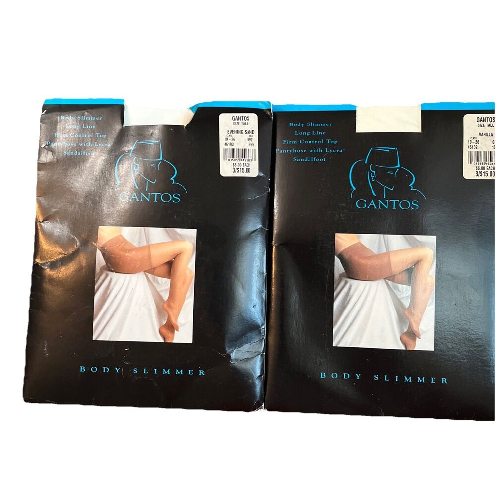Gantos Pantyhose Body Slimmer Firm Control Top Nylons SandalFoot Lot of 2 Tall